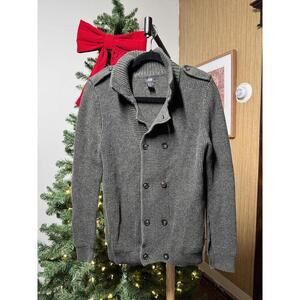 H&M Men's Gray Button-Up Knit Cardigan Sweater, Size Large